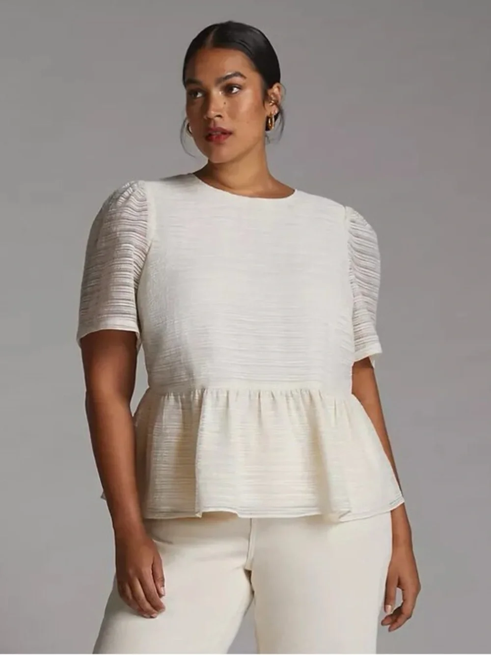 Anthropologie Sunday in Brooklyn Cream Sheer Bow-Back Blouse Top Plus Size 2X 🎀